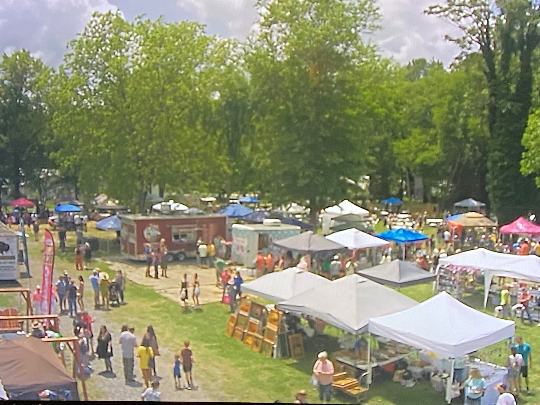 Crowds walking among tents and food trucks at a festival in Piedmont.